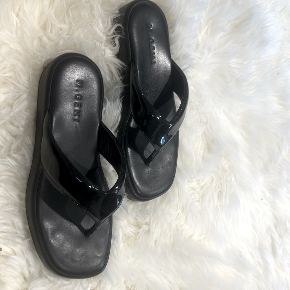 Nearly new black patent leather sandals